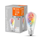 LEDVANCE Ampoule LED intelligente avec Wifi, E27, couleurs RVB modifiables, forme Edison, filament coloré comme lumière d'ambiance, remplace les ampoules de 60W, contrôlable avec Alexa, Google et App