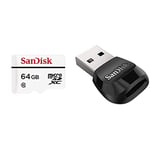 Carte Mémoire microSDXC avec Adaptateur SD SanDisk Haute Endurance pour Surveillance vidéo en Full HD jusquà 10.000 Heures - 64 Go Classe 10 (SDSDQQ-064G-G46A) (Pack de 3) + Lecteur USB 3.0