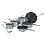 Circulon SteelShield Stainless Steel Pan Set of 6 - Induction Hob Pan Set with Hybrid Non Stick & Stay Cool Handles, Premium Cookware with Metal Slotted Turner Included