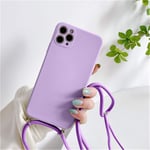 Rokmym Mobile Phone Chain Case for iPhone 12 Mini Necklace Case with Cord Mobile Phone Case for iPhone 12 Mini for Hanging on the Neck Silicone Protective Case with Strap Case Cover for iPhone 12 Mini Grass Purple