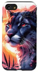 Coque pour iPhone SE (2020) / 7 / 8 Cougar noir cool coucher de soleil lion de montagne puma animal anime art