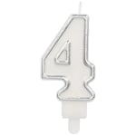 Folat 24164 Candle Simply Chique Silver Number 4-9 cm-Cake Decorations for Birthday Anniversary Wedding Graduation Party, 9 cm