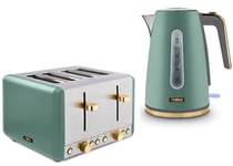 Tower Cavaletto Jade 1.7L 3KW Kettle & 4 Slice Toaster Matching Set in Green