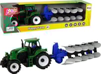 Leantoys Grön Traktor Med Plog Gård Lean Toys