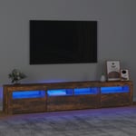Meuble tv avec lumières led Chêne fumé 210x35x40 cm
