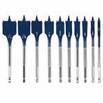 BOSCH DSB5010 Daredevil 10-Piece Standard Spade Bit Set w/Full cone Threading and Spurred Tip, Blue