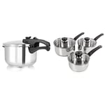 Tower T80245 Pressure Cooker with Steamer Basket, Stainless Steel, 3 Litre & Morphy Richards 970003 Equip 3 Piece Pan Set-Stainless Steel, Set of 3