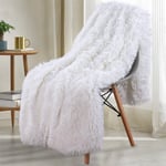 LRuilo Faux Fur Reversible Warm Throw Blanket, Ultra Soft Large Wrinkle Resistant Blankets, Hypoallergenic Washable Couch Bed Fluffy Furry Throws Photo Props (160x200cm,White)