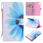 IPhone 9 mobilfodral syntetläder silikon plånbok stående mobilsnöre tryckmönster - Blå blomma