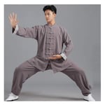 Tai Chi Clothing Men And Women Linen Exercise Clothes Middle-Aged Tai Chi Clothing Cotton And Linen Thickening Morning Exercise Clothing,Gray,M
