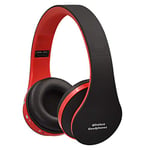 Bluetooth Headphones Wireless, Foldable Wireless and Wired Stereo Headset Built in Mic for Cell Phones, TV, PC. (black red)