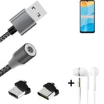 Data charging cable for + headphones Oppo A35 + USB type C a. Micro-USB adapter