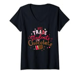 Womens Will Trade Students For Chocolate Teacher Valentines Day V-Neck T-Shirt