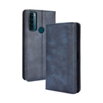 GOKEN Leather Folio Case for TCL 20 SE, Magnetic Closure Full Protection Book Style Wallet Flip Cover with [Kickstand] and [Card Slots], PU/TPU Case Phone Shell (Blue)