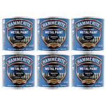 6x Hammerite Direct To Rust Smooth Black Quick Drying Metal Paint 250ml