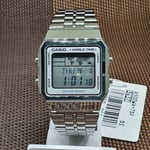 Casio A500WA-7D Vintage Silver Stainless Steel World Map Display Digital Watch