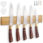 Porte Couteaux Aimanté, Support Couteau de Cuisine en Bambou avec Aimant Extra Puissant 40 x 6 x 2 cm, Barre Aimantée pour Couteaux, Aimant Couteau Mural pour Couteaux et Ustensiles de Cuisine