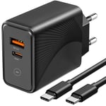 Chargeur Secteur Rapide 30w 2-Port Avec Câble Usb-C 1m Pour Xiaomi Mi 10t / 10t Lite / 10t Pro / 10 / 10 Lite / 10 Pro - Noir - E.F.Connection