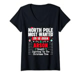 Womens North Pole Most Wanted caught lighting up the Christmas Tree V-Neck T-Shirt