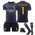 Real Madrid bortaställ för barn 23/24 med strumpor och skyddsutrustning 1 COURTOIS Children's size26