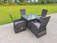Outdoor PE Wicker Rattan Garden Furniture Reclining Chair And Table Dining Sets 4 Seater Square Table