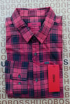 New Hugo BOSS mens red checked extra slim casual smart suit jeans shirt MEDIUM M