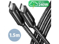 Axagon Bucm2-cm15ab kabel usb-c - usb-c, 1,5m 5a laddning, alu, 240w pd, oplot, usb2.0