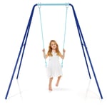 GYMAX Kids Swing Set, Metal Hanging Single Swings with Adjustable Rope and Heavy Duty A-Frame, Outdoor Backyard Playset for 3 Years + Boys Girls