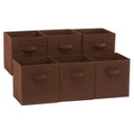 Amazon Basics Collapsible Fabric Storage Cube/Organiser with Handles, Pack of 6, Solid Brown, 26.6 x 26.6 x 27.9 cm