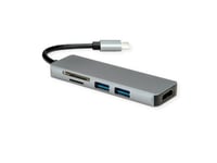 Roline Dockningsstation Usb Typ C, Hdmi 4K30, 2X Usb 3.2 Gen 1, Sd/Microsd-Kortläsare