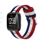 Fitbit Versa träningsklocka armband rem vävd nylon - Blå vit röd