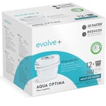 Aqua Optima Evolve+ Cartouche Filtrante à Eau 30 jours, paquet de 12 (jusqu'à 12 mois d'approvisionnement), Compatible avec plus de 90% des carafes filtrantes, y compris Brita Maxtra et Maxtra+