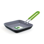 GreenPan 12.5 cm Ceramic Non Stick Square Open Fry Pan with Silicone Sleeve,Black/Green