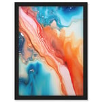 Artery8 Abstract Blue and Orange Fluid Flow Painting Water Meets Oil Artwork Framed Wall Art Print A4