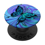 Black Butterfly on Blue Mint Purple Psychedelic Style PopSockets Swappable PopGrip