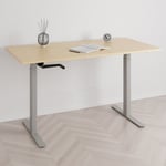 Höj och sänkbart skrivbord, vev, grått stativ, björk bordsskiva 180x80cm