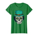Womens St. Patricks Day Skull With Irish Hat and Shamrock T-Shirt