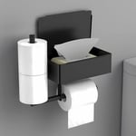 Linghhang - Porte Papier Toilette Noir Mural Support Papier Toilette sans Perçage en Inox avec 2 Porte Rouleau et Boîte à Lingettes Humides - black