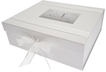White Cotton Cards 1st Paper Anniversary Memories of This Year, Large Keepsake Box, Glitter & Words, Wood, 27.2x32x11 cm