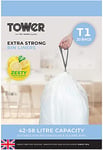 TOWER T878000 42-58L Lemon Scented Drawstring Bin Liners, Pack of 60 (3 x 20), White