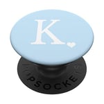 White Initial Letter K Heart Monogram On Pastel Light Blue PopSockets PopGrip: Swappable Grip for Phones & Tablets