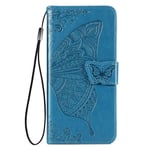 Samsung A12 / M12 Case for Girls, Shockproof Folio Flip PU Leather Wallet Cover Butterfly with Card Slot Stand Silicone Bumper Protector Case for Samsung Galaxy A12 / M12 Phone Cases, Blue