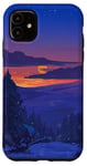 Coque pour iPhone 11 Motif paysage de forêt de nuit coucher de soleil enneigé