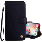 Ruthlessliu Good For iPhone X/XS Business Style Oil Wax Texture Horizontal Flip Leather Case with Holder & Card Slots & Wallet (Black) (Color : Black)