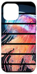 Coque pour iPhone 14 Pro Max Cercle rétro arc-en-ciel lumineux anime méduse créature de la mer