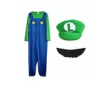 Barn Super Mario Luigi Bros Cosplay Fancy Dress Outfit Kostym Red M 105-120cm green XL 130-140cm
