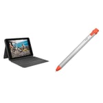 Logitech Rugged Folio for iPad (7th, 8th, & 9th generation) Protective Keyboard Case & Crayon Digital Pencil for all iPads (2018 releases and later) with Apple Pencil technology
