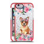 Official Monika Strigel Corgi Lace Flower Friends 2 Red Shockproof Gel Bumper Case Compatible for Apple iPhone 6 / iPhone 6s
