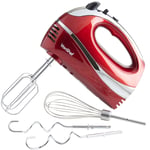 VonShef Electric Hand Mixer - Red Electric Whisk with Stainless Steel Beaters, Dough Hooks & Balloon Whisk – Lightweight Electric Mixer with 5 Speed Settings, Turbo Boost & Easy Eject Button (300W)