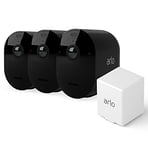 Arlo Pro4 Smart Home Security Camera CCTV system and extra Battery Pack bundle, 3 cam kit, Black